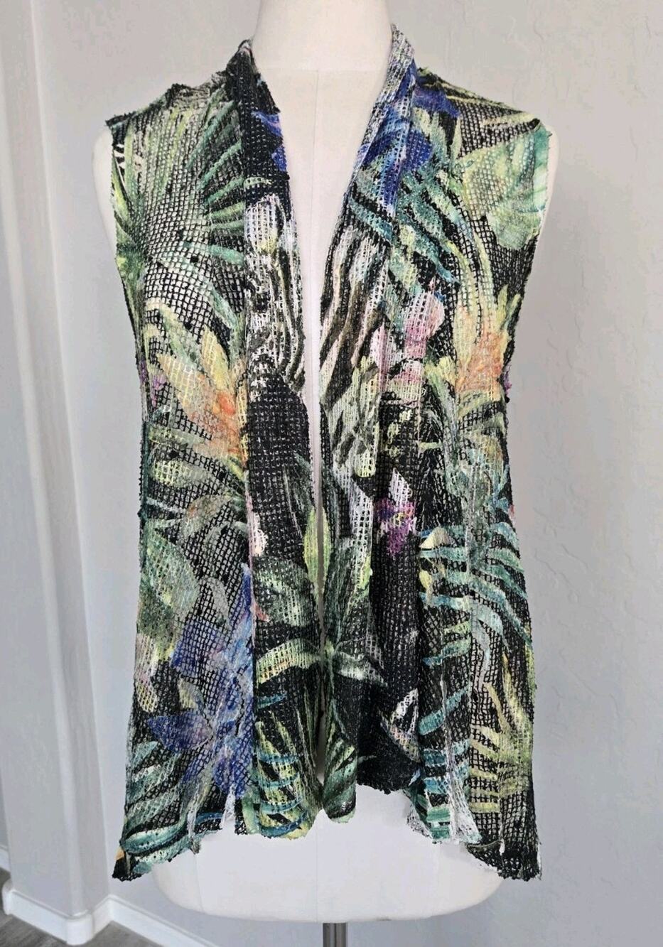 Art To Wear Mesh Knit Relaxed Open Cardigan Vest Duster Jess & Jane Sz S